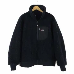 フィラ FILA リバーシブル ボア ジャケット ナイロン ブルゾン ジップアップ ロゴ 刺繍 M 紺 ネイビー 赤 レッド 国内正規品 近年モデル