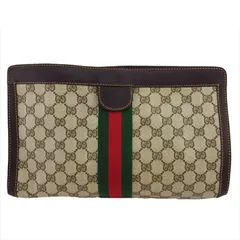 【最大30％OFF★ウィンターセール】グッチ GUCCI クラッチバッグ GGプラス シェリーライン オールドグッチ ベージュ ブラウン グリーン系 レディース 中古