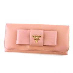 美品・パスケース付】プラダ サフィアーノ 長財布 リボン ピンク