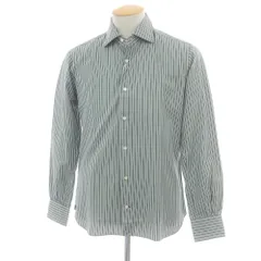 【中古】【未使用】オリアン ORIAN コットン ストライプ ワイドカラー カジュアルシャツ オリーブxホワイト【サイズ38】【メンズ】