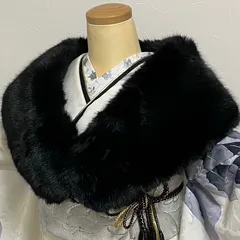 振袖ショール　ショール　黒　ブラック　振り袖ストール　振り袖ファー　振袖ショール　振袖ファー　フェイクファー　フォックスショール  着物ストール　ふわふわ　成人式　成人式振袖　前撮り　成人式前撮り　和装前撮り　ママ振袖　バイカラー　晴れの日コーデ　振袖