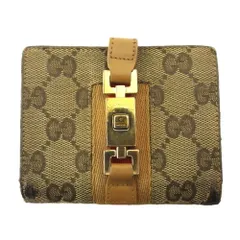 【最大30％OFF】グッチ GUCCI 二つ折り財布 GGキャンバス シェリーライン ジャッキー ベージュ ブラウン レッド レディース 中古
