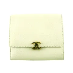 【最大30％OFF★ウィンターセール】シャネル CHANEL 二つ折り財布 ココマーク ホワイト 白 ゴールド レディース 中古