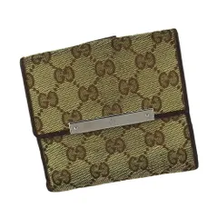 【最大30％OFF】グッチ GUCCI 二つ折り財布 GGキャンバス ベージュ ブラウン シルバー レディース 中古