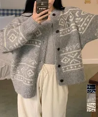 ノルディック柄ニットカーディガン 北欧風
