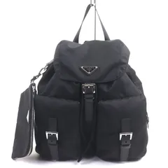 極美品▼PRADA プラダ 1BZ811 ナイロン レザー RE-NYLON トライアングルロゴ 三角プレート バックパック ミディアム ポーチ付き リュック・デイパック ブラック 保存袋付き イタリア製 メンズ 定価335,500円