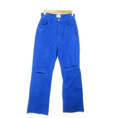 フーズフーギャラリー WHO'S WHO gallery パンツ デニム ジーンズ ワイド ストレート ハイウエスト コットン クラッシュ加工 フリンジ サイドスリット F 青 ブルー /AO11