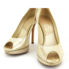 【最大30％OFF★ウィンターセール】ディオール Dior パンプス オープントゥ ♯35ハーフ ハイヒール ベージュ シルバー ゴールド レディース 中古