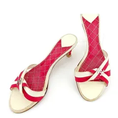 【最大30％OFF】シャネル CHANEL ミュール ココマーク ♯37ハーフC サンダル ベージュ レッド シルバー レディース 中古