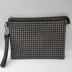 【TAKA57-88】△ ｢レザースタッズ クラッチバッグ ストラップ付き カジュアル セカンドバッグ｣ メンズ ブラック