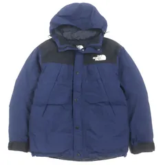 美品▼THE NORTH FACE ザ・ノースフェイス ND91737 Mountain Down Jacket GORE-TEX ゴアテックス ロゴ刺繍 フーデッド ダブルジップアップ ダウンジャケット ブルー ブラック L 正規品 メンズ