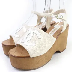 未使用品☆CHANEL シャネル 24P G45555 ココマーク ウェッジソール サンダル アイボリー 38 保存袋付き イタリア製 レディース