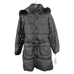 ZM1692【未使用】Derhy   ルネデリ RENE DERHY ダウンコート M 黒 刺繍 スナップボタン 新品同様 タグ付き レディース スパンコール