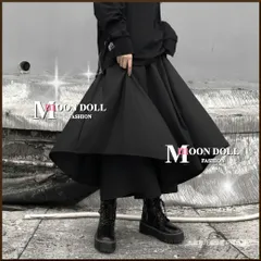■【~3L4L相当】重ね着風アシンメトリースカート+袴パンツ//ドッキング*黒