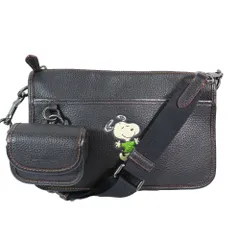 新品同様 COACH X PEANUTS スヌーピー ヘリテージ コンバーチブル クロスボディ スヌーピー レザー ショルダーバッグ カバン ブラック レディース 古着 中古 USED