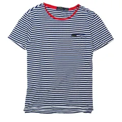 美品 POLO RALPH LAUREN ポロラルフローレン コットン 半袖 ボーダー Tシャツ ロゴ トップス クルーネック カットソー L 紺 白 レディース 古着 中古 USED