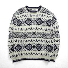 L.L.Bean 80年代 USA製 ノルディック ニット セーター M ホワイト 総柄 ウール