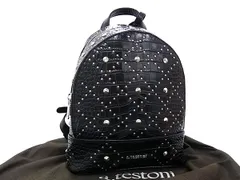 ■極美品■ a.testoni ア テストーニ クロコダイル型押しレザー スタッズ リュックサック バックパック ブラック系 BM4416