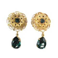 新品同様 DOLCE&GABBANA ドルチェアンドガッバーナ ドロップ イヤリング ビジュー クリスタル アクセサリー ゴールド グリーン レディース 古着 中古 USED