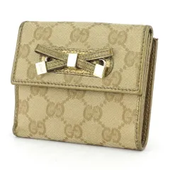 【最大30％OFF】グッチ GUCCI 二つ折り財布 GG柄 ベージュ ゴールド レディース 中古