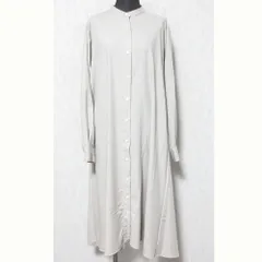 美品 mizuiro ind ミズイロインド バンドカラー シャツワンピース グレージュ レディース 古着 中古 USED