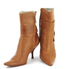 【最大30％OFF★ウィンターセール】ディオール Dior ブーツ ショート ♯35ハーフ ポインテッドトゥ ライトブラウン ブラウン ゴールド レディース 中古