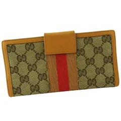 【最大30％OFF★ウィンターセール】グッチ GUCCI 長財布 GGキャンバス シェリーライン ベージュ ブラウン レッド レディース 中古