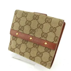 【最大30％OFF★ウィンターセール】グッチ GUCCI 二つ折り財布 GGキャンバス スタッズ ベージュ ブラウン ゴールド レディース 中古