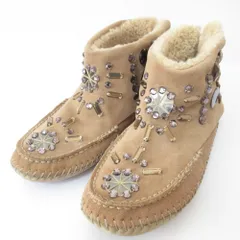 美品 TORY BURCH トリーバーチ ビジュー バックレースアップ ムートンブーツ ショートブーツ サイズ8M 約25cm ベージュ レディース 古着 中古 USED