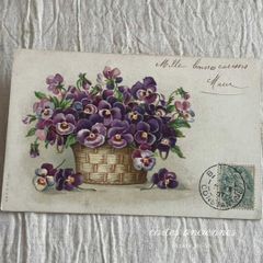 新着】フランス直輸入 アンティークポストカード パンジー 紫の花 古い