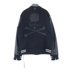 mastermind JAPAN (マスターマインドジャパン) WORLD LEATHER VARSITY JACKET バックスカル袖レザー切替カシミヤジャケット スタジャン MW18S01-BL005 ブラック