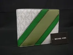 ■新品■未使用■ MICHAEL KORS マイケルコース MK柄 PVC×レザー 二つ折り 財布 ウォレット ホワイト系×グリーン系 BN6467