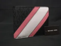 ■新品■未使用■ MICHAEL KORS マイケルコース MK柄 PVC×レザー 二つ折り 財布 ウォレット ブラック系×ピンク系 BN6469