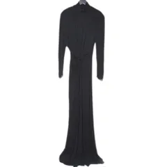 美品 ELIE SAAB エリーサーブ 長袖 ドレープ ロングドレス ワンピース サイズ38 ブラック レディース 古着 中古 USED