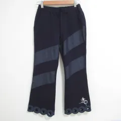 未使用 OLLEBOREBLA オレボレブラ アルベロベロ ぶたさん刺繍 カットワークフレアパンツ M ネイビー レディース 古着 中古 USED