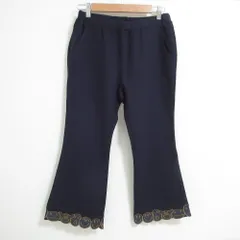 未使用 ALBEROBELLO オレボレブラ アルベロベロ ぶたさん ストレッチフレアパンツ L ネイビー レディース 古着 中古 USED