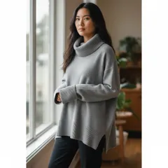 MACPHEE マカフィー ニット セーター タートルネック ゆったりシルエット ニット ウール グレー【中古】 レディース