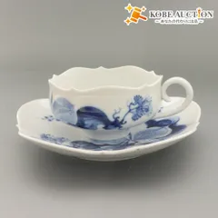 ■ Meissen マイセン カップ＆ソーサー 1組 コーヒー ティーカップ 中 小皿 洋食器 総柄 全長11.5cm 15.6cm ホワイト ブルーのサムネイル