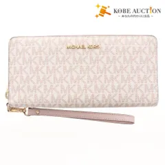 ■ マイケルコース 長財布 財布 ラウンドファスナー ロゴ MK柄 レディース ピンク ホワイト