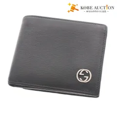 ■ グッチ 財布 2つ折り財布 インターロッキングG メンズ ブラック
