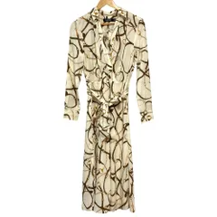 美品 Lauren Ralph Lauren ローレンラルフローレン ベルトプリント ロングワンピース サイズ6 アイボリー ブラウン レディース 古着 中古 USED