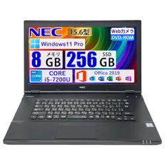 【整備済み品】NEC ノートパソコン VersaPro VK25 / 15.6型 / 第7世代 i5-7200U / 8GB RAM / 256GB SSD/Webカメラ内蔵/windows 11 pro/ノートパソコン office 2019搭載 / Wis