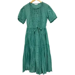 美品 PINK HOUSE ピンクハウス ピコフリル ティアード 水玉ワンピース グリーン レディース 古着 中古 USED