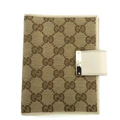 【最大30％OFF★クリスマスSALE】グッチ GUCCI 手帳カバー GGキャンバス アジェンダ ベージュ ブラウン ホワイト 白 レディース 中古