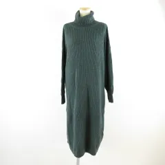アースミュージック&エコロジー EARTH MUSIC & ECOLOGY タートルネックニットワンピース ひざ丈 長袖 緑 F *A943