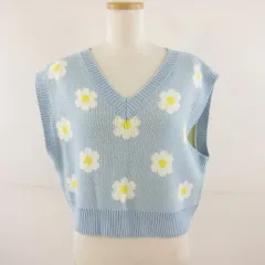 イング INGNI ニットベスト 花柄 水色 M *T160