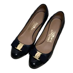 良品 Salvatore Ferragamo サルヴァトーレフェラガモ ヴァラリボン キルティングパンプス サイズ7D 約24.5cm ブラック レディース 古着 中古 USED
