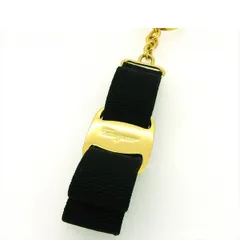 【最大30％OFF】サルヴァトーレフェラガモ Salvatore Ferragamo キーホルダー ヴァラリボン ブラック ゴールド レディース 中古