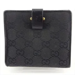 【最大30％OFF】グッチ GUCCI 二つ折り財布 GGキャンバス ブラック ゴールド レディース 中古