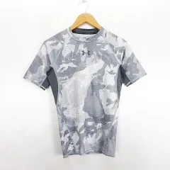 アンダーアーマー UNDER ARMOUR Tシャツ インナーシャツ 半袖 クルーネック 総柄 切替 ストレッチ MD グレー スポーツウェア ※EKM